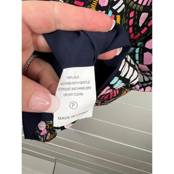 Marie Oliver Colorful Print V Neck Short Sleeve Shift Dress Size S Silk - Picture 9 of 12